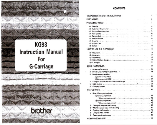 KG93 INSTRUCTION MANUAL for G-Carriage KNITTING 888104