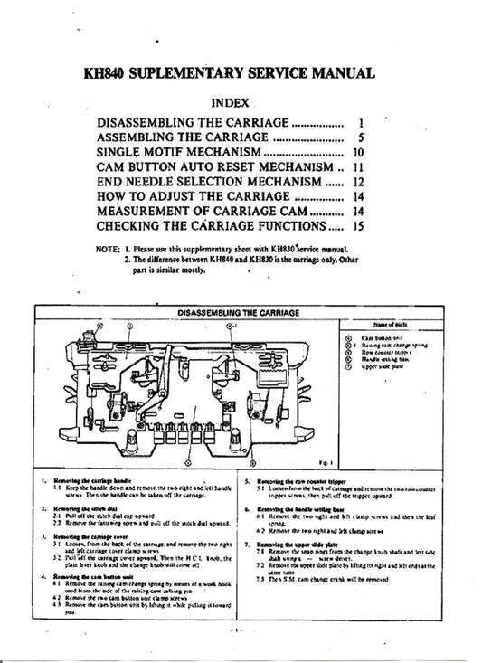 KH840 SERVICE MANUAL for BROTHER KNITTING MACHINE 888337