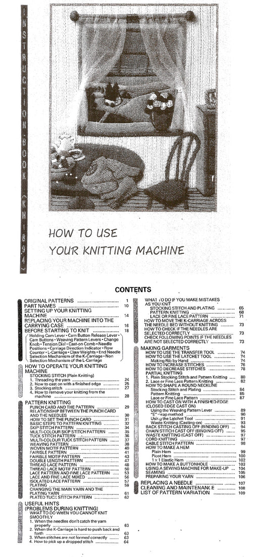KH894 KNITTING MACHINE  INSTRUCTION BOOK 888116