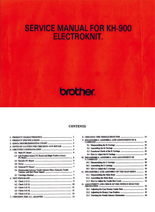 KH900 SERVICE MANUAL for BROTHER KNITTING MACHINE 888339