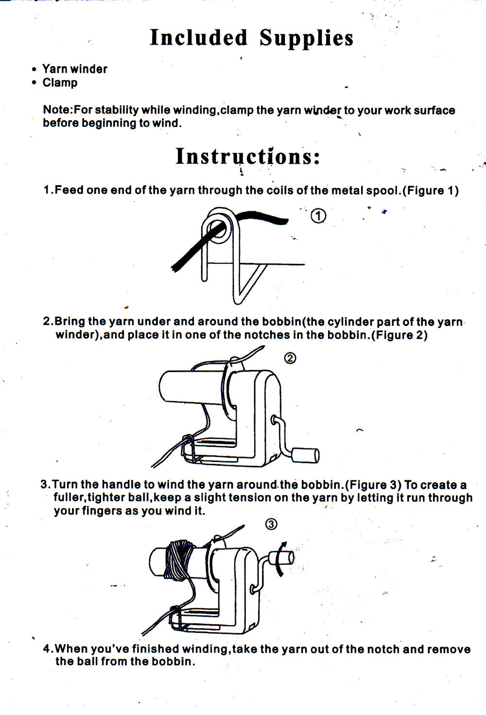 In-Line Hand-Operated Wool Winder Swift 4 Ozs Yarn Ball Winder