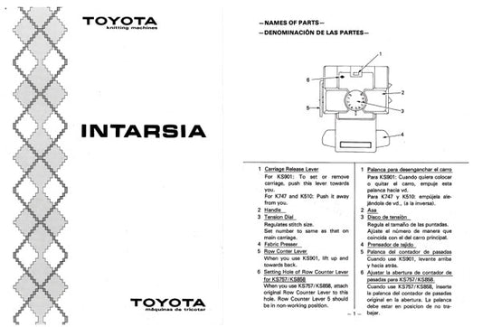 888657 Intarsia Carriage Manual INSTRUCTION BOOK for TOYOTA KNIT