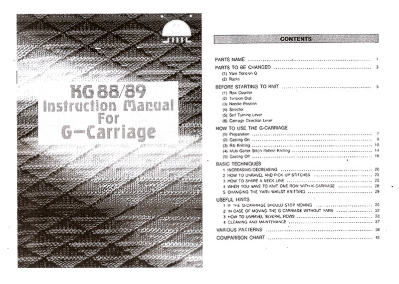 KG88/89 INSTRUCTION MANUAL for G-Carriage. 888102 – Hong Kong Knitting ...