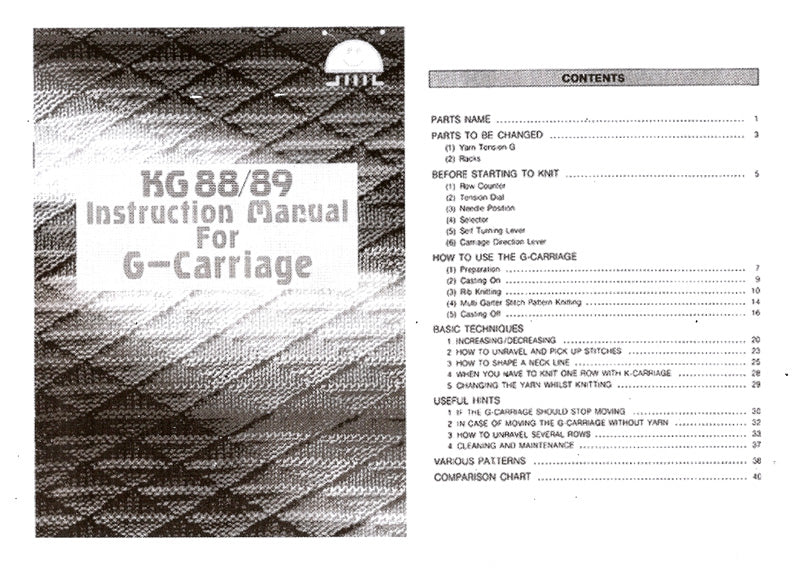 KG88/89 INSTRUCTION MANUAL for G-Carriage. 888102