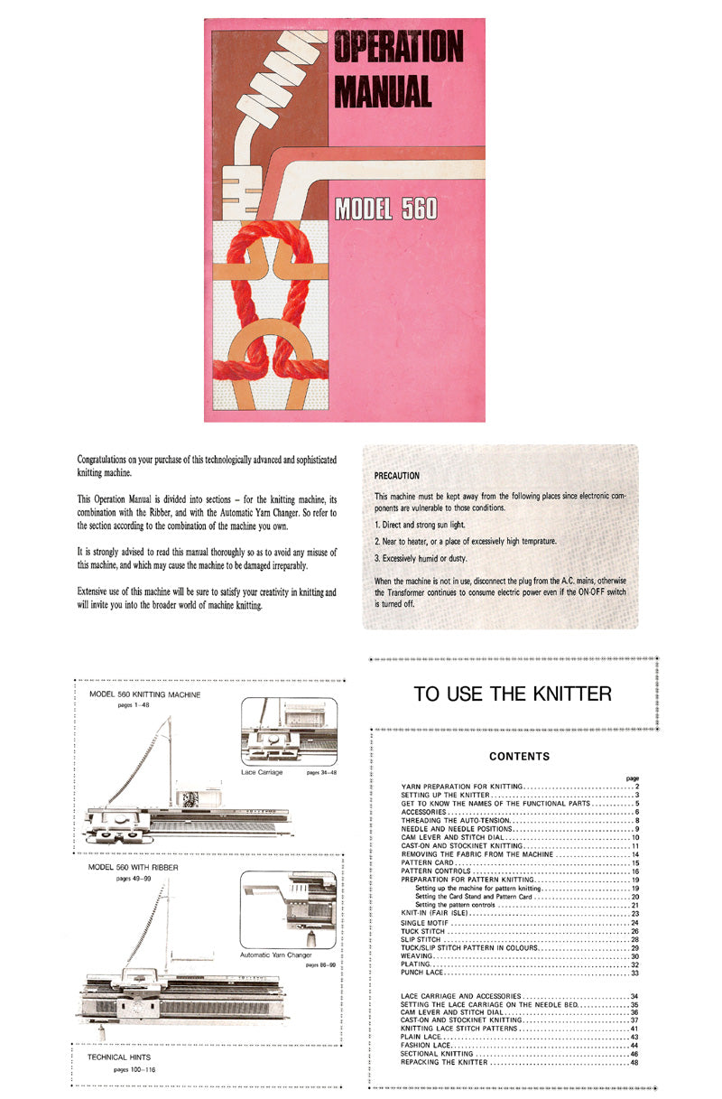 888516A OPERATING MANUAL for SINGER SK560 KNITTING MACHINE
