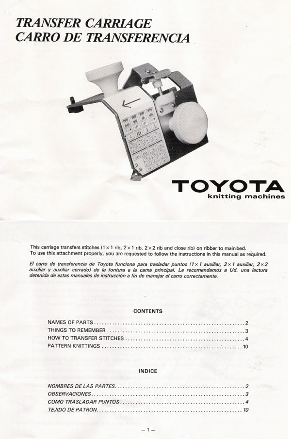 888661 TOYOTA TRANSFER CARRIAGE MANUAL for TOYOTA KNITTING MACHI