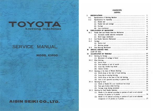 888671 SERVICE MANUAL for TOYOTA KNITTING MACHINE KS950